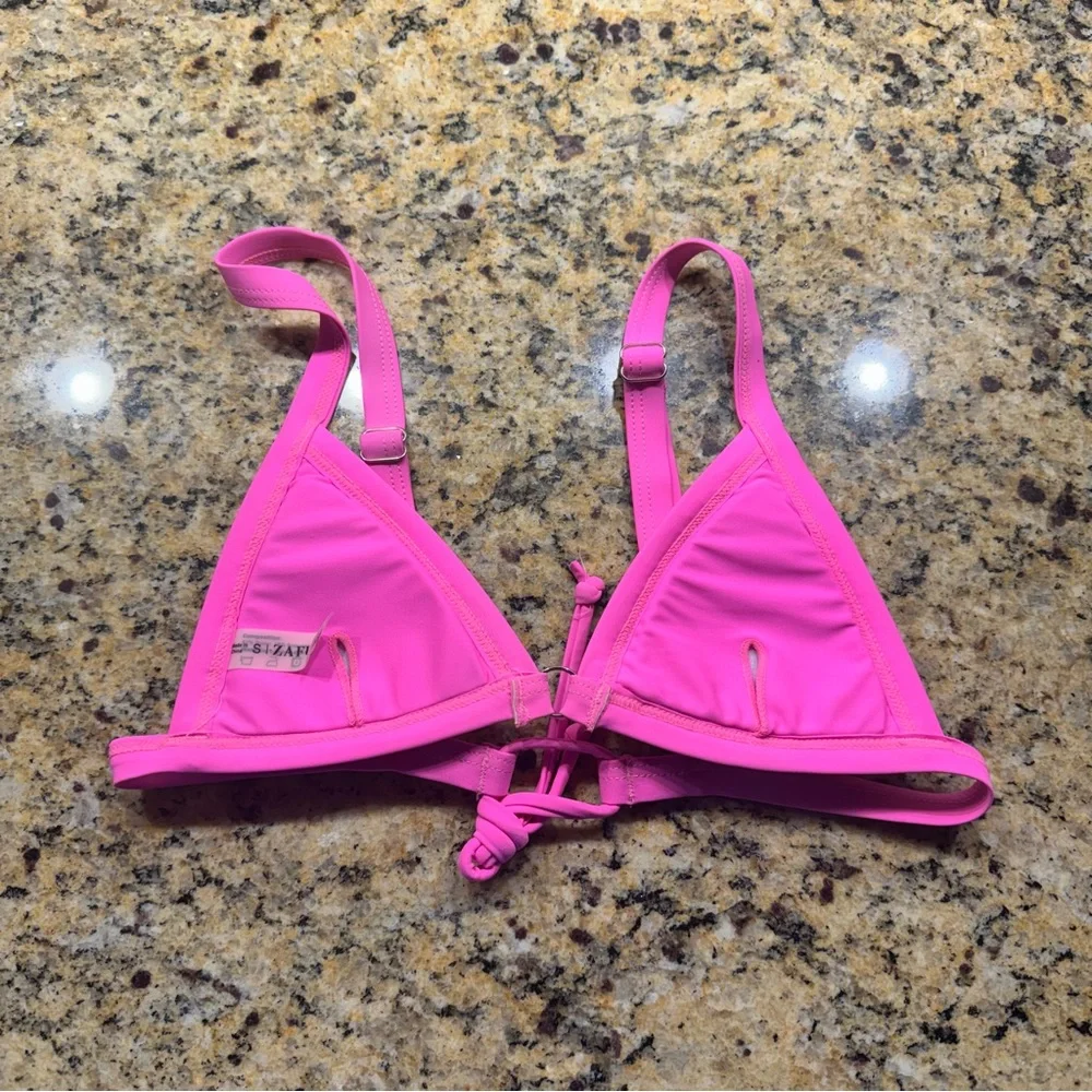 EUC‎ Zaful Pink Sequin Triangle Bikini Top Small Iridescent Mermaid Tie Back